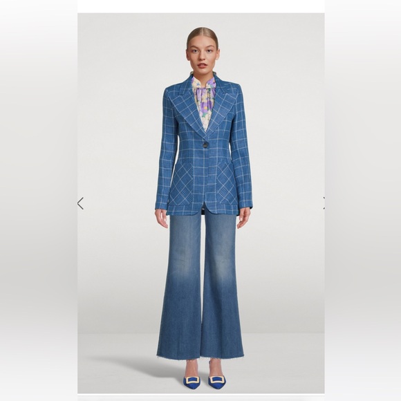 Smythe Birkin Blazer in Blue Plaid Print Size 6 - Picture 6 of 13